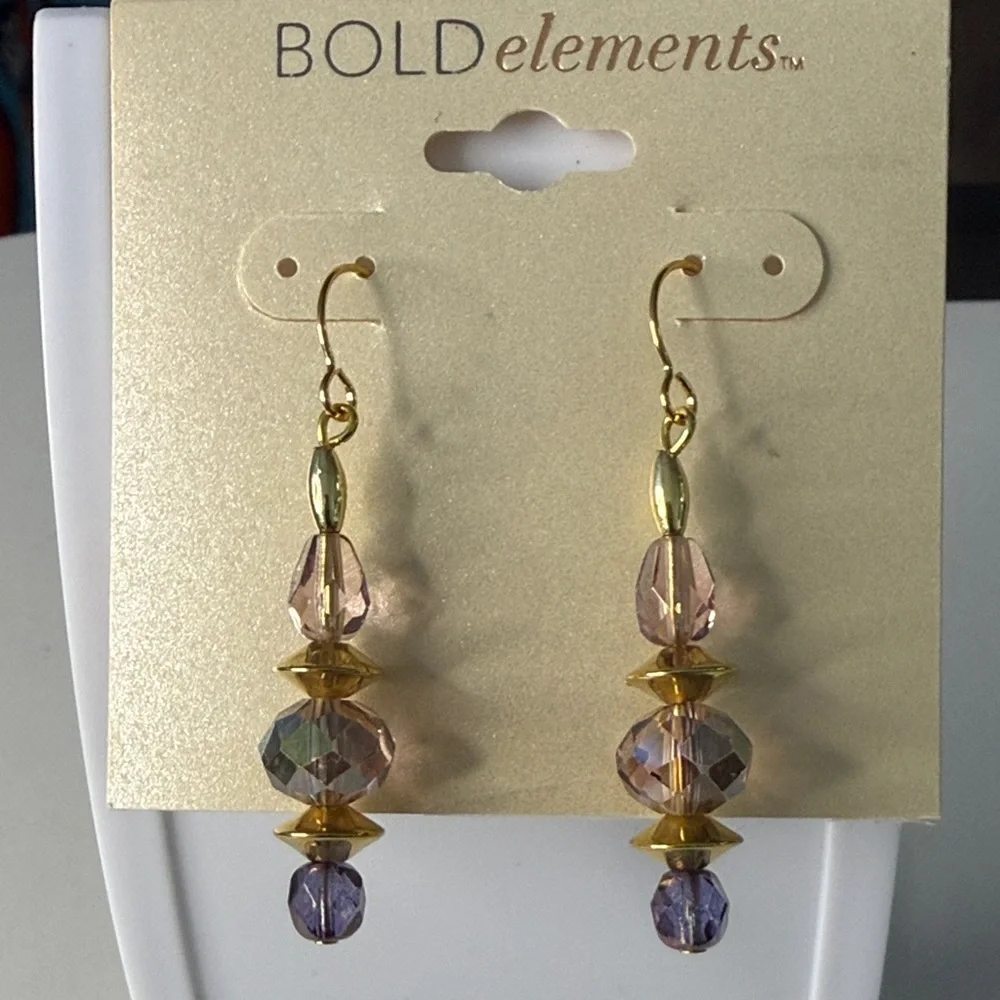BOLD elements Gold and Lavender Earrings - Picture 1 of 1